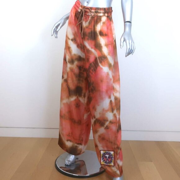 Zimmermann Vacay Tie Dye Shirt & Relaxed Pants Set Pink/Orange Silk Size 2 NEW - Picture 2 of 14